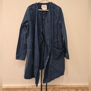 Anthropologie Hei Hei Open Front Denim Linen Cotton Blend Jacket Size S